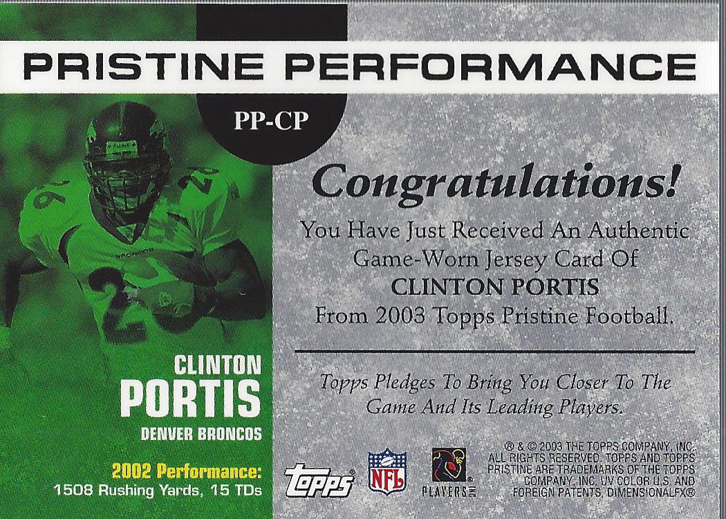 2003 Topps Pristine Performance #PPCP Clinton Portis C back image