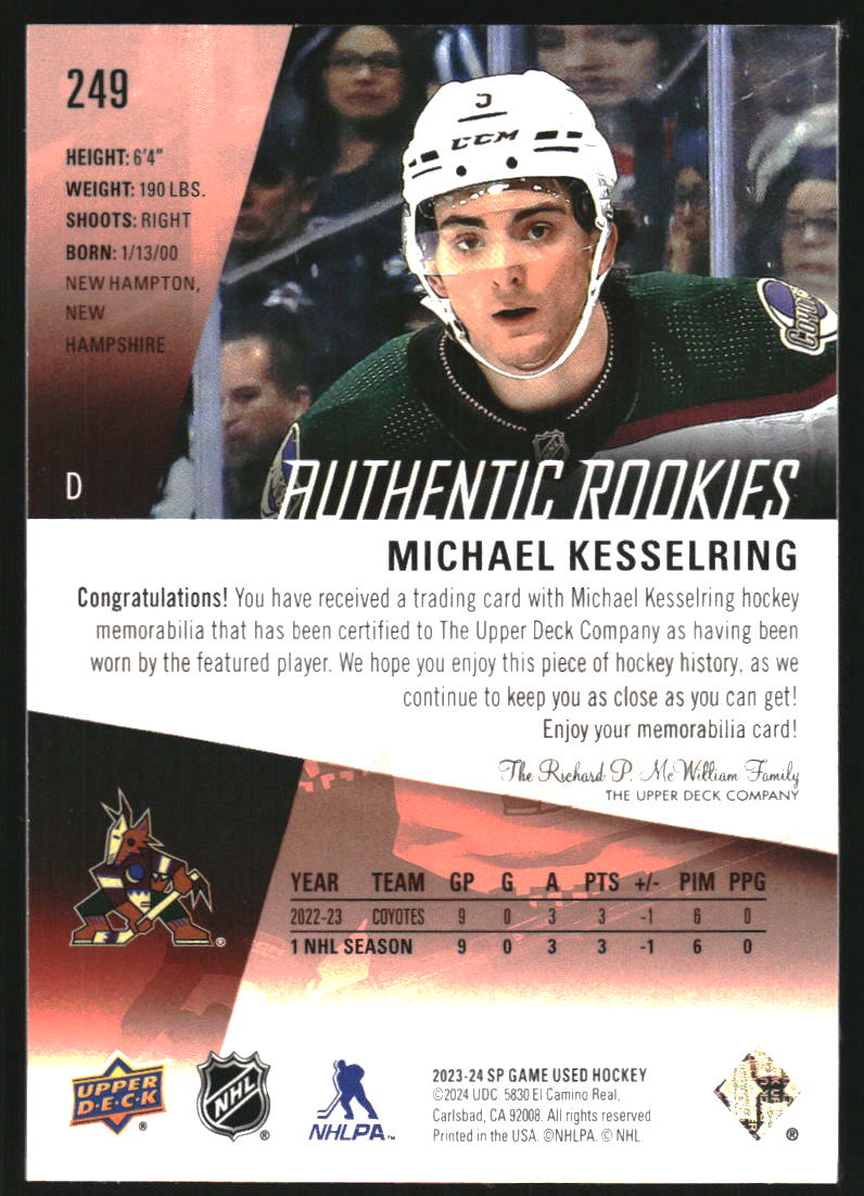 2023-24 SP Game Used Jerseys #249 Michael Kesselring Jersey