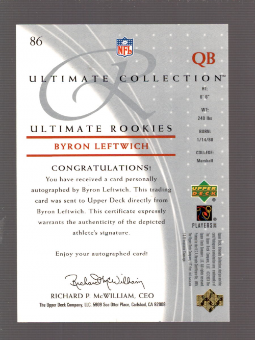 2003 Ultimate Collection #86 Byron Leftwich AU/250 RC back image