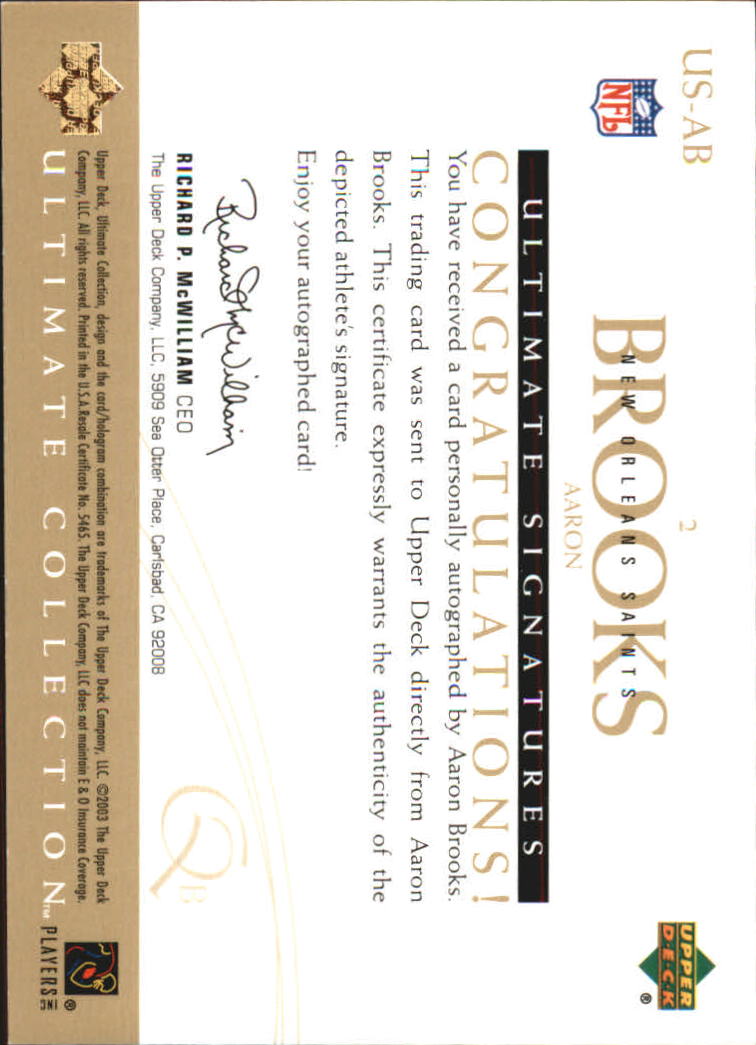 2003 Ultimate Collection Ultimate Signatures #USAB Aaron Brooks