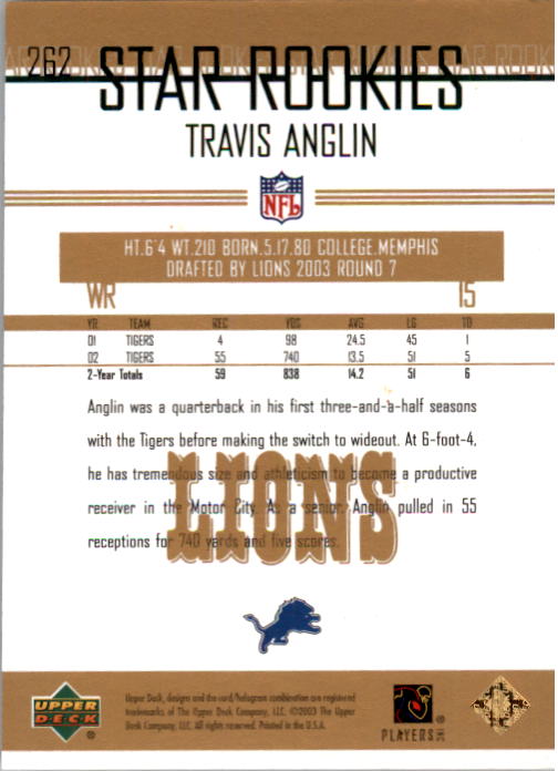 2003 Upper Deck Gold #262 Travis Anglin back image