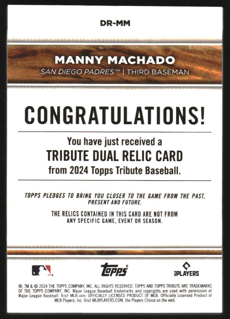 2024 Topps Tribute Dual Relics Orange #DRMM Manny Machado