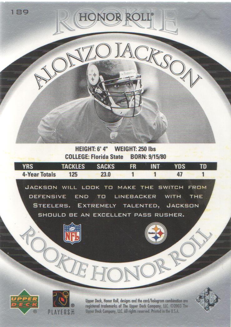 2003 Upper Deck Honor Roll #189 Alonzo Jackson RC back image