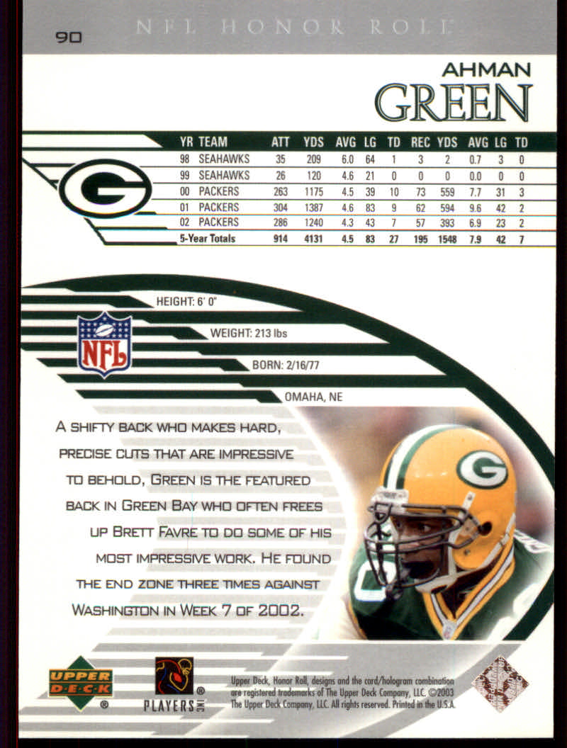 Cartas de fútbol americano "insertar y paralelo" del rollo de honor 2003 (mazo superior) - Imagen 5 de 11