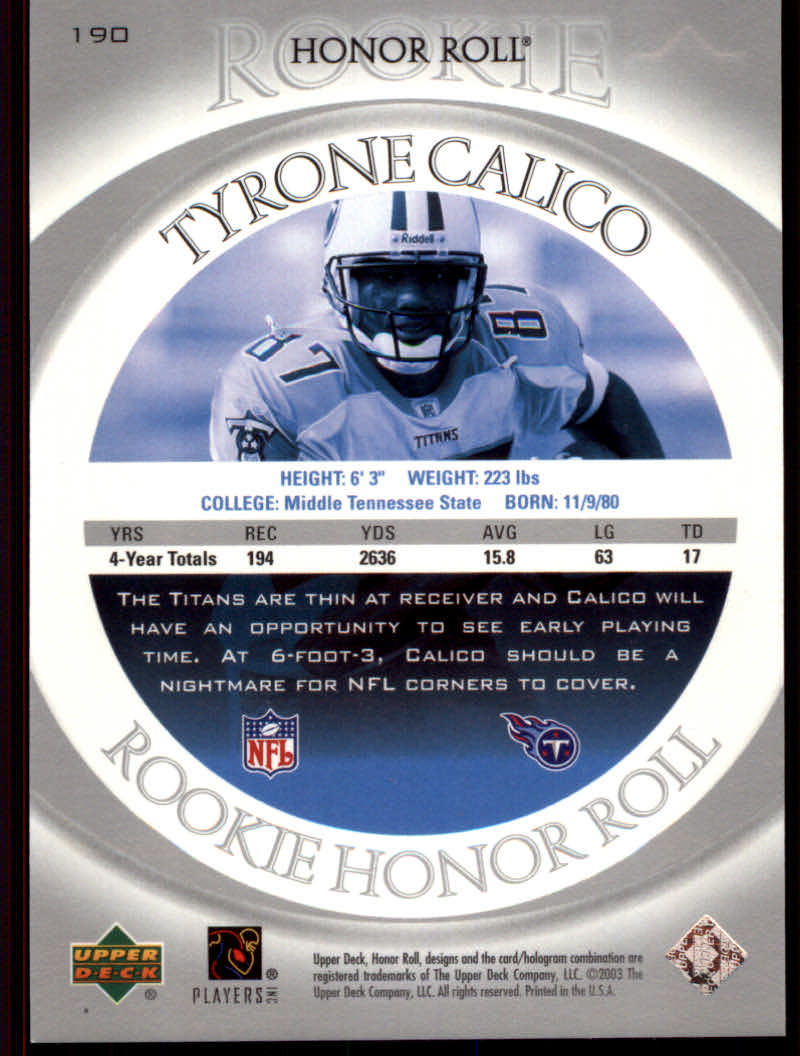 Cartas de fútbol americano "insertar y paralelo" del rollo de honor 2003 (mazo superior) - Imagen 11 de 11