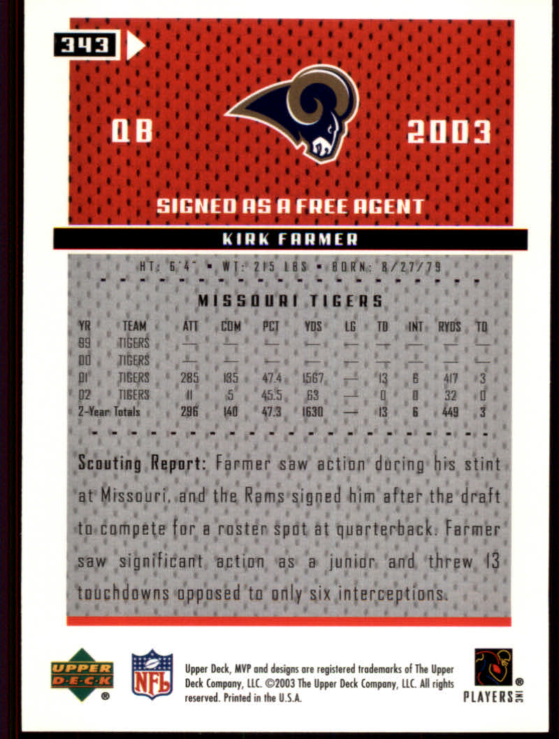Tarjetas paralelas "plateadas" de fútbol americano MVP (cubierta superior) 2003 - Imagen 13 de 13