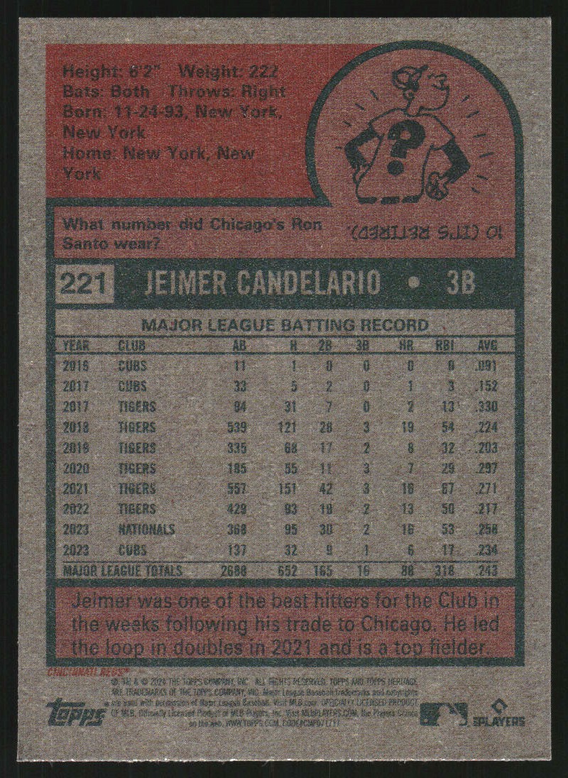 2024 Topps Heritage #221 Jeimer Candelario - NM-MT