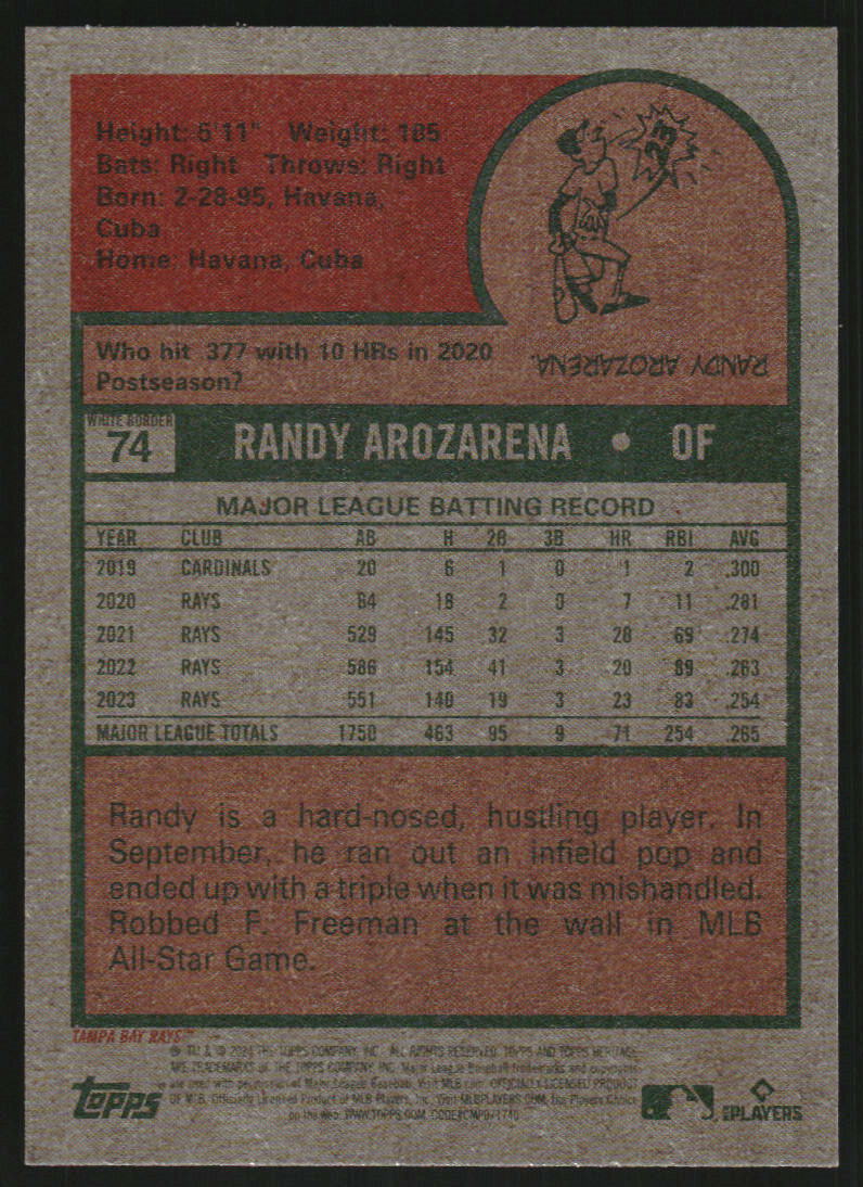 2024 Topps Heritage White Border #74 Randy Arozarena