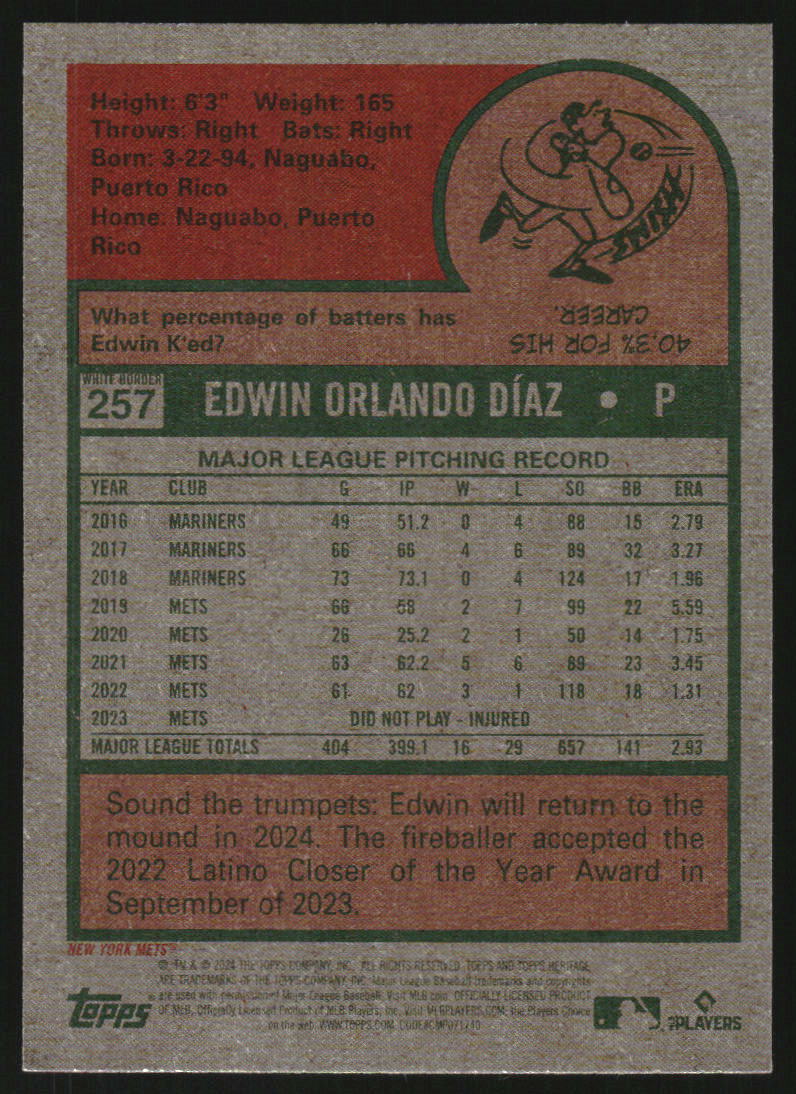 2024 Topps Heritage White Border #257 Edwin Diaz