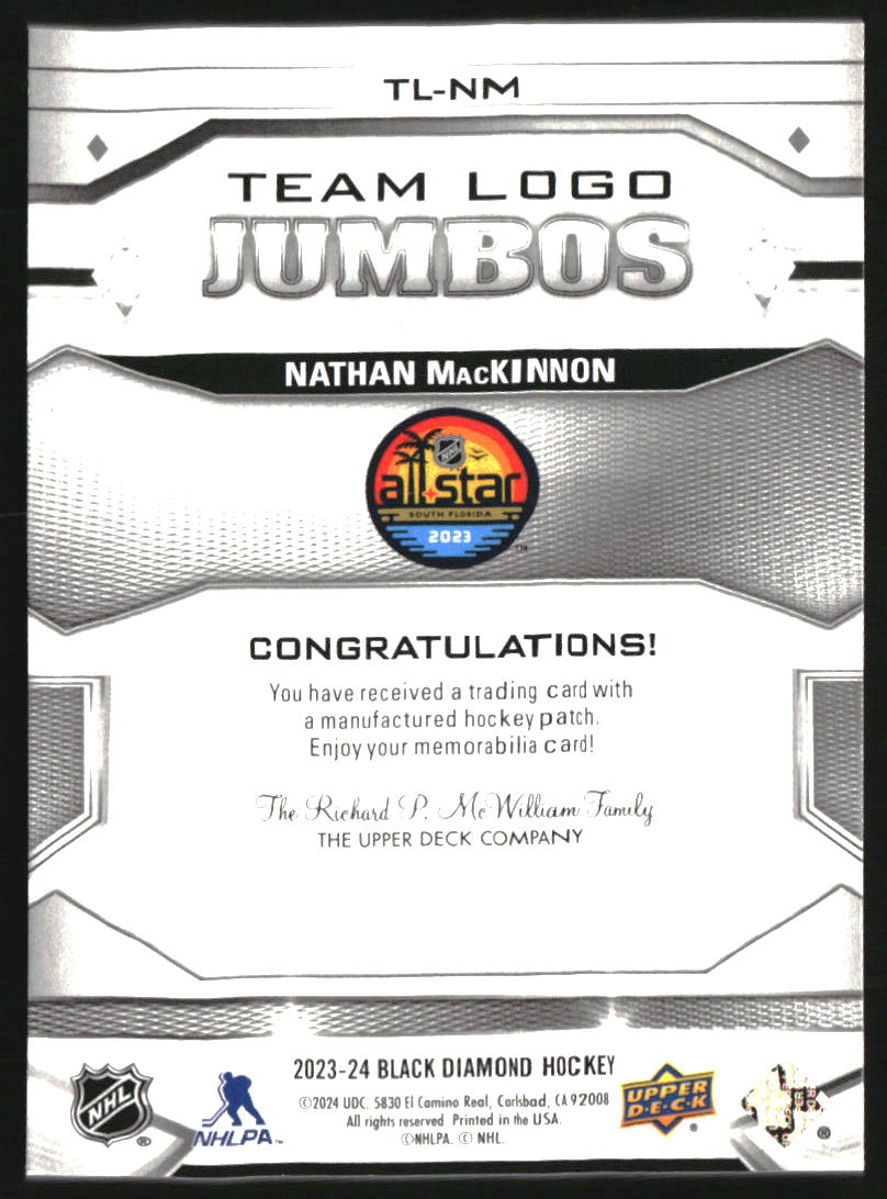 2023-24 Black Diamond Team Logo Jumbo Patches #TLNM Nathan MacKinnon