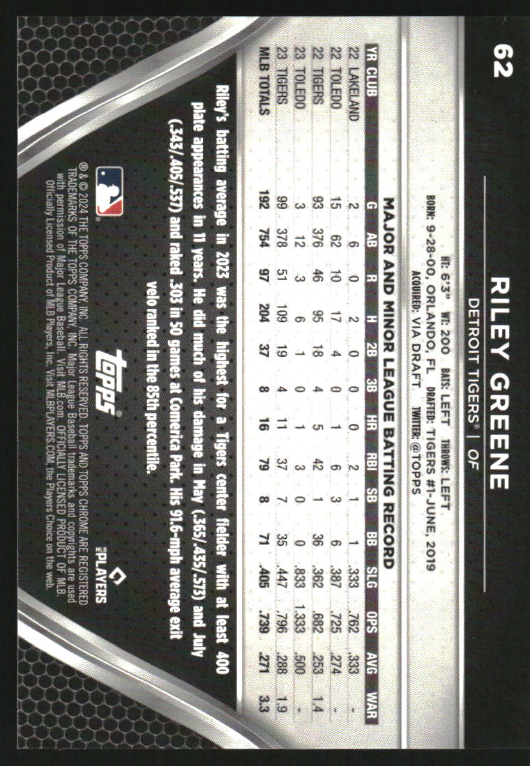 2024 Topps Chrome Black Green Wave Refractors #62 Riley Greene /99
