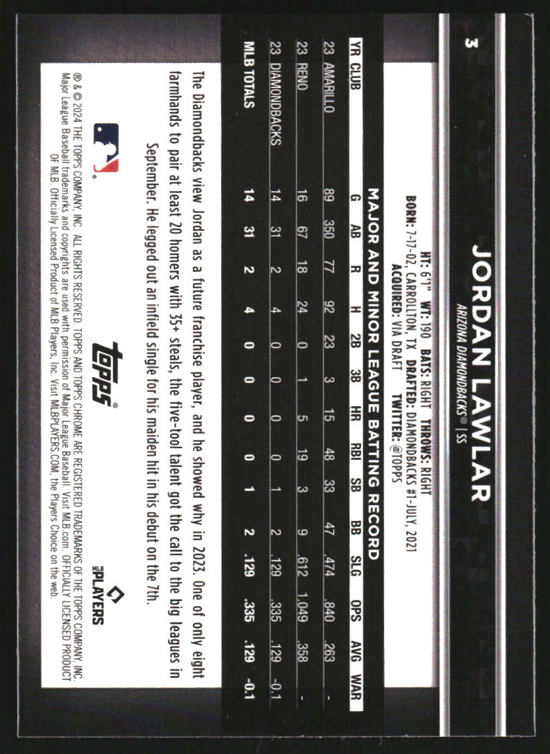 2024 Topps Chrome Black Rookie Design Variations #3 Jordan Lawlar