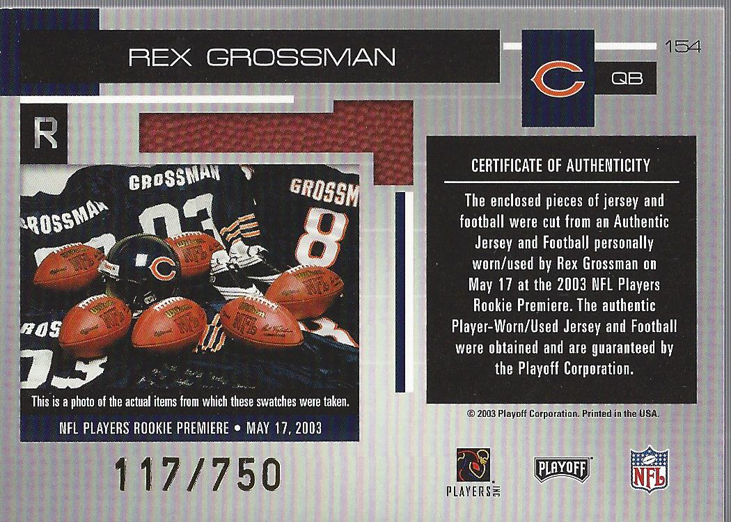 2003 Absolute Memorabilia #154 Rex Grossman RPM RC back image