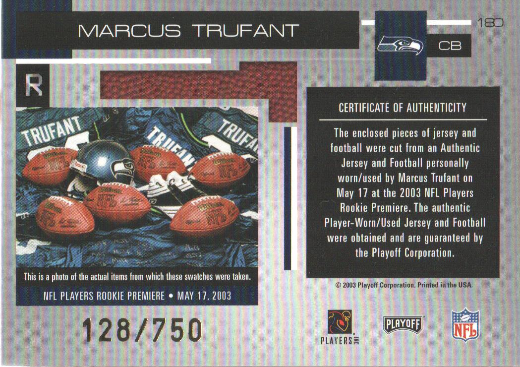 2003 Absolute Memorabilia #180 Marcus Trufant RPM RC back image