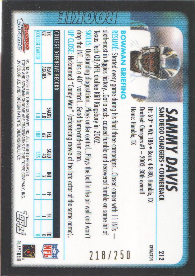 2003 Bowman Chrome Xfractors #212 Sammy Davis back image