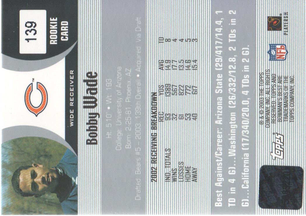 2003 Bowman's Best #139 Bobby Wade AU RC back image