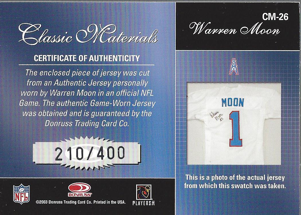2003 Donruss Classics Classic Materials #CM26 Warren Moon/400 back image