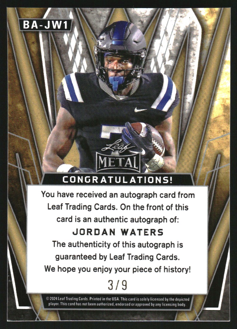 2024 Leaf Metal Autographs Prismatic Blue #BAJW1 Jordan Waters