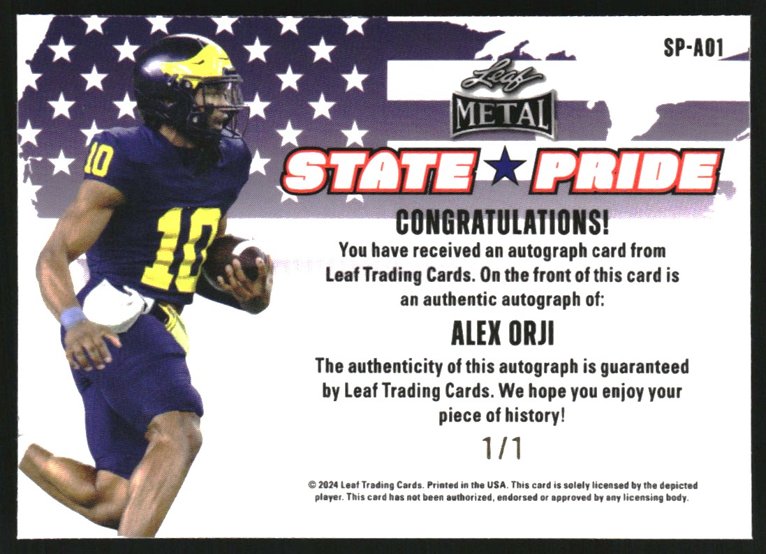 2024 Leaf Metal State Pride Autographs Wave Red #SPAO1 Alex Orji