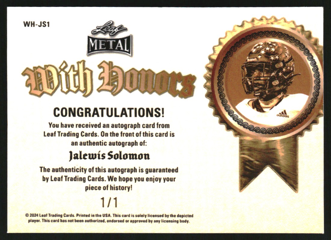 2024 Leaf Metal With Honors Autographs Super Prismatic Gold #WHJS1 Jalewis Solomon