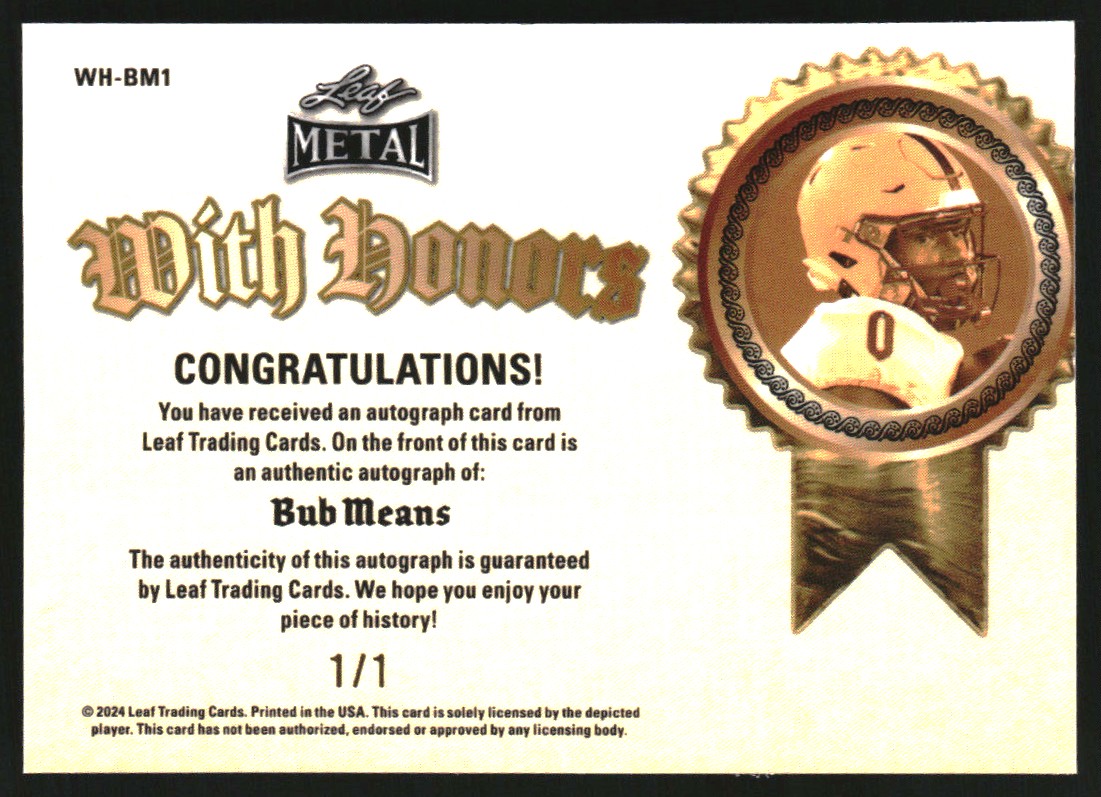 2024 Leaf Metal With Honors Autographs Red Flood #WHBM1 Bub Means