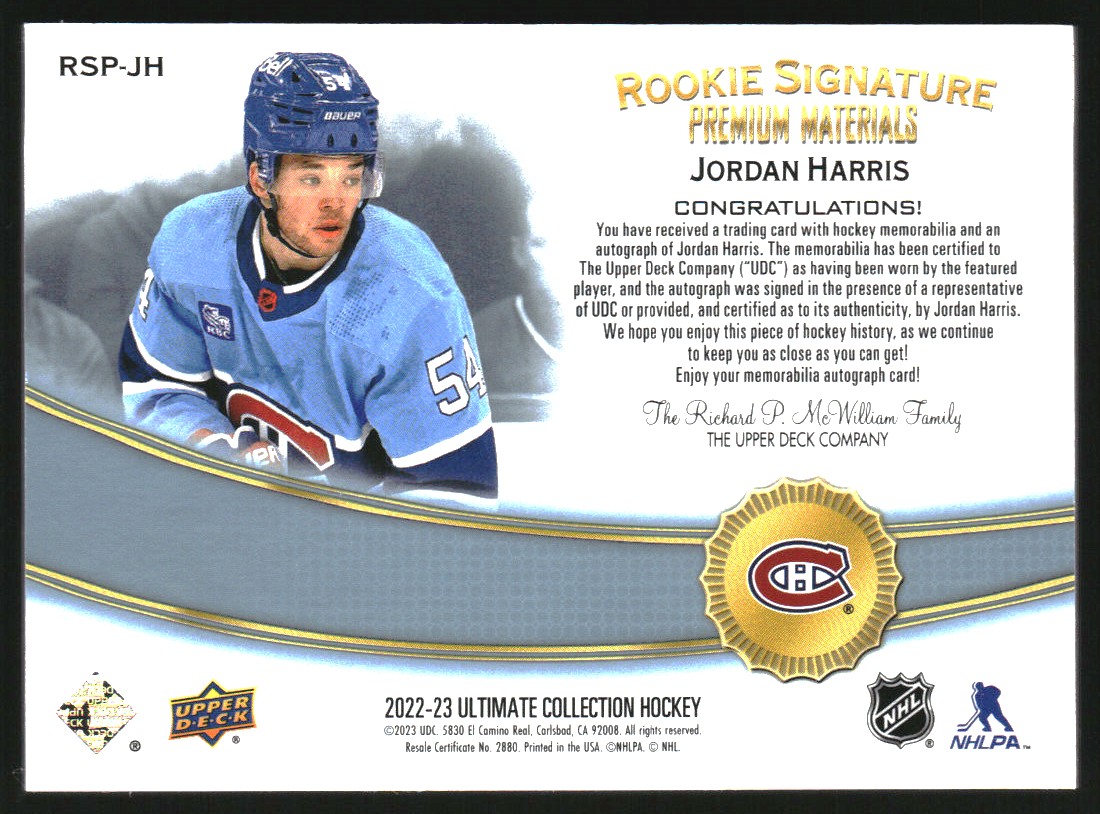 2022-23 Ultimate Collection Rookie Signature Premium Materials #RSPJH Jordan Harris/65