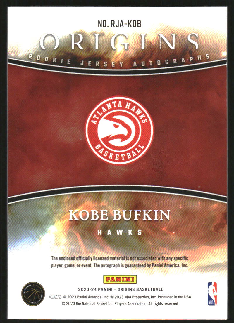 2023-24 Panini Origins Rookie Jersey Autographs Blue #7 Kobe Bufkin Auto Jersey /49