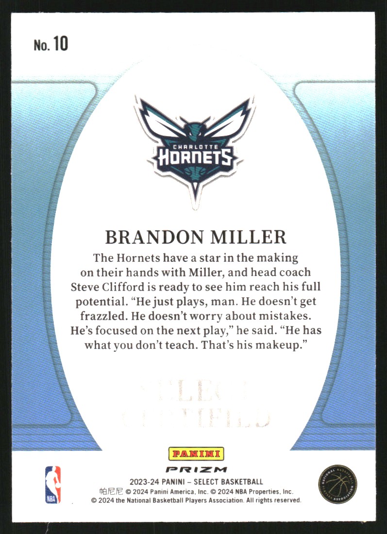 2023-24 Select Select Certified Green Prizms #10 Brandon Miller