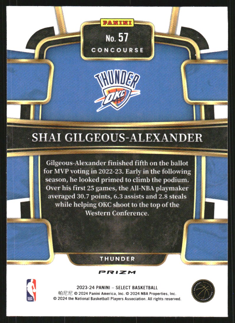 2023-24 Select Prizms Blue #57 Shai Gilgeous-Alexander
