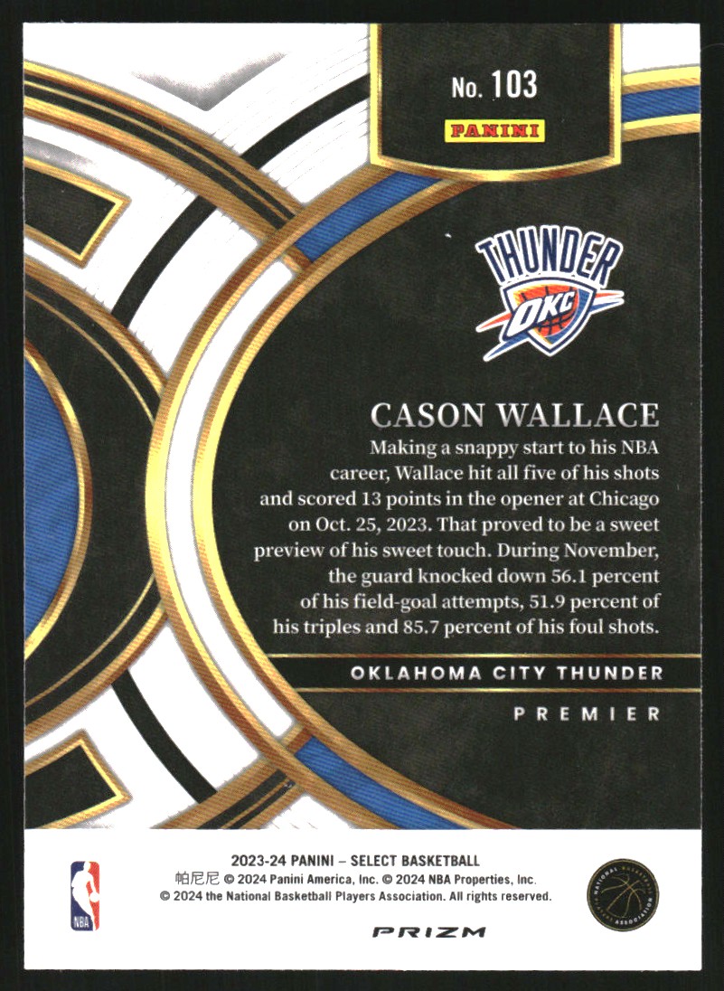 2023-24 Select Prizms Green White Purple #103 Cason Wallace