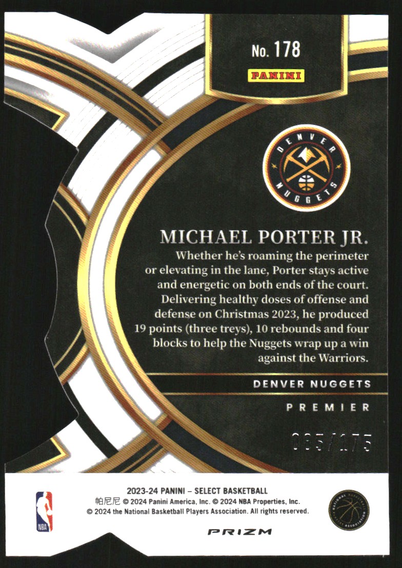 2023-24 Select Prizms Maroon Die-Cut #178 Michael Porter Jr. on