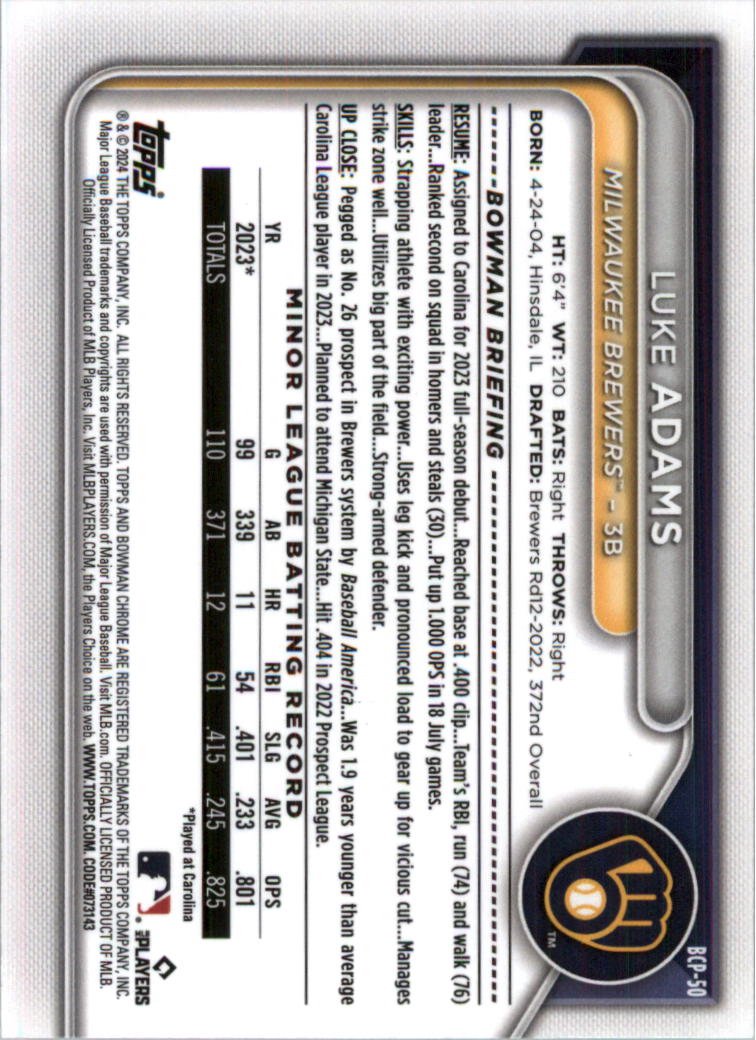 2024 Bowman Chrome Prospects Lunar Glow Refractors Baseball Card Pick (Inserts) - Picture 68 of 171