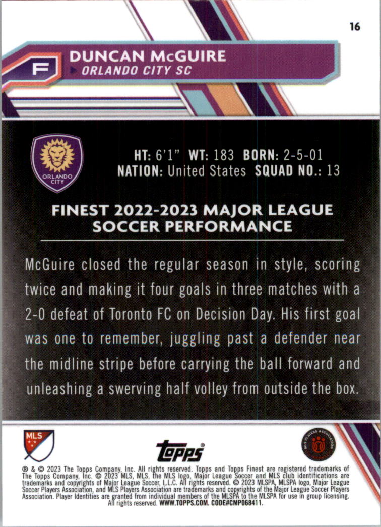 2023 Finest MLS Purple Refractors Soccer Card Pick (Inserts) - Picture 9 of 51