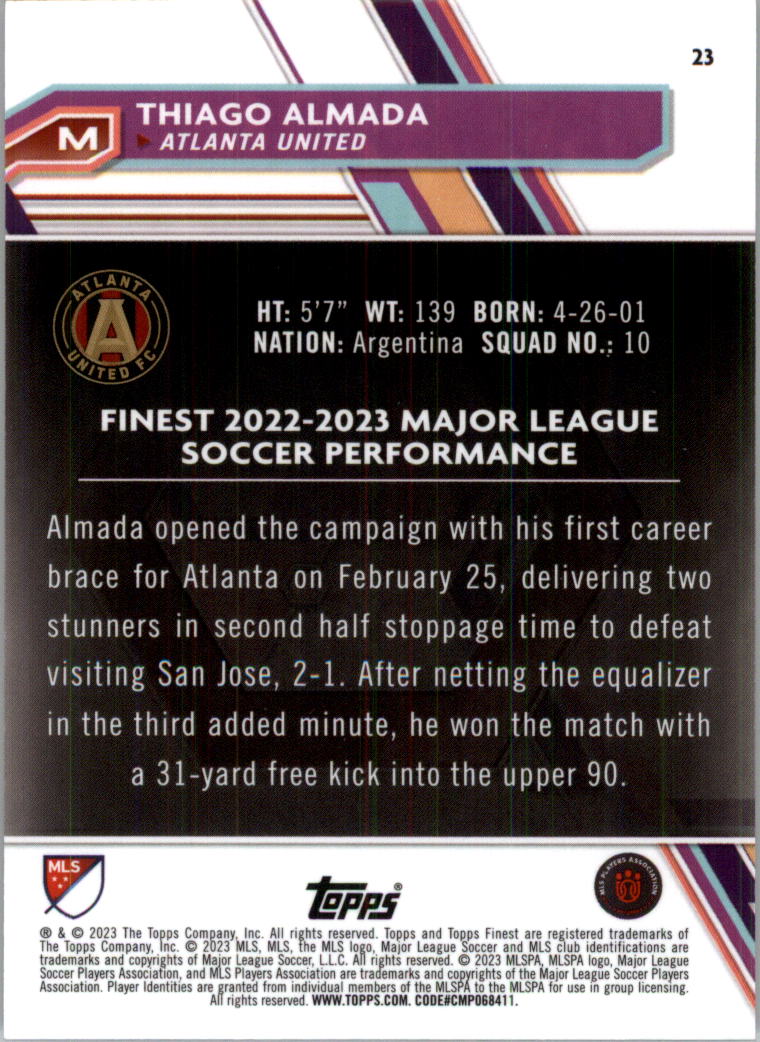 2023 Finest MLS Purple Refractors Soccer Card Pick (Inserts) - Picture 15 of 51