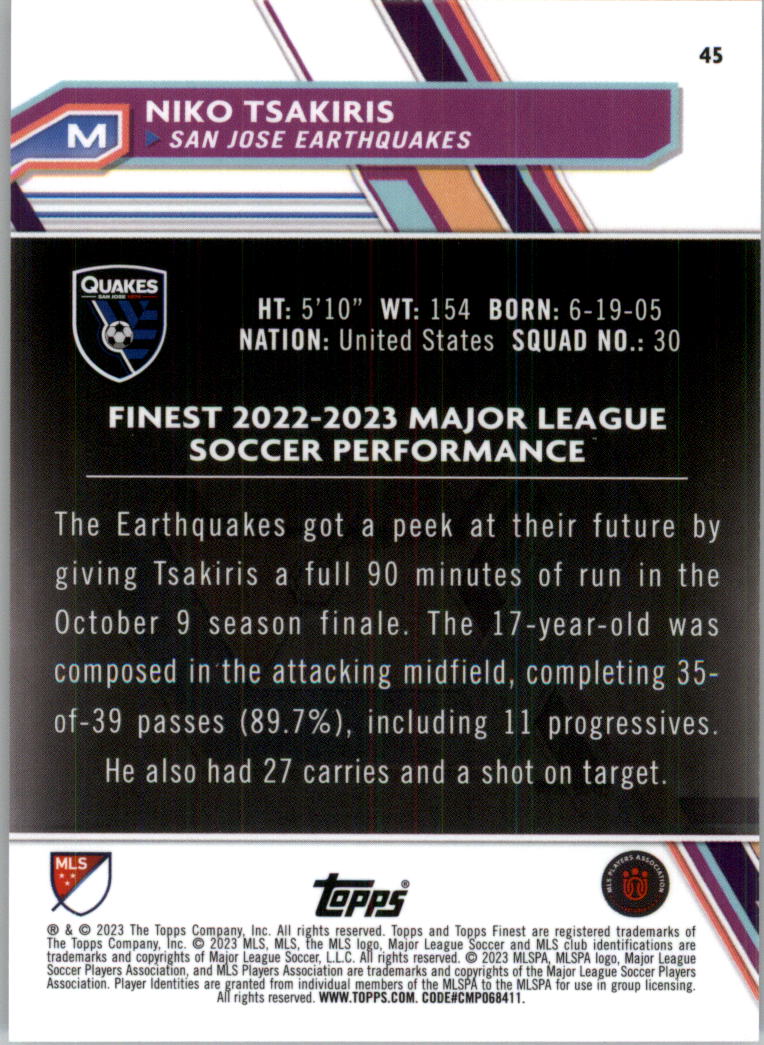 2023 Finest MLS Purple Refractors Soccer Card Pick (Inserts) - Picture 25 of 51