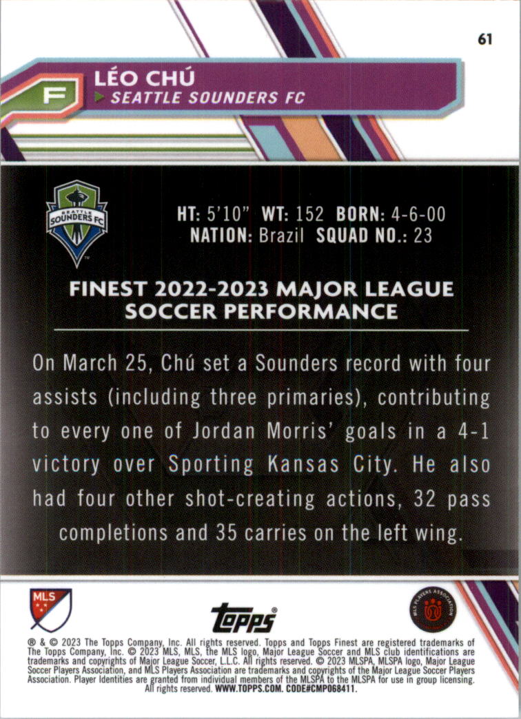 2023 Finest MLS Purple Refractors Soccer Card Pick (Inserts) - Picture 29 of 51