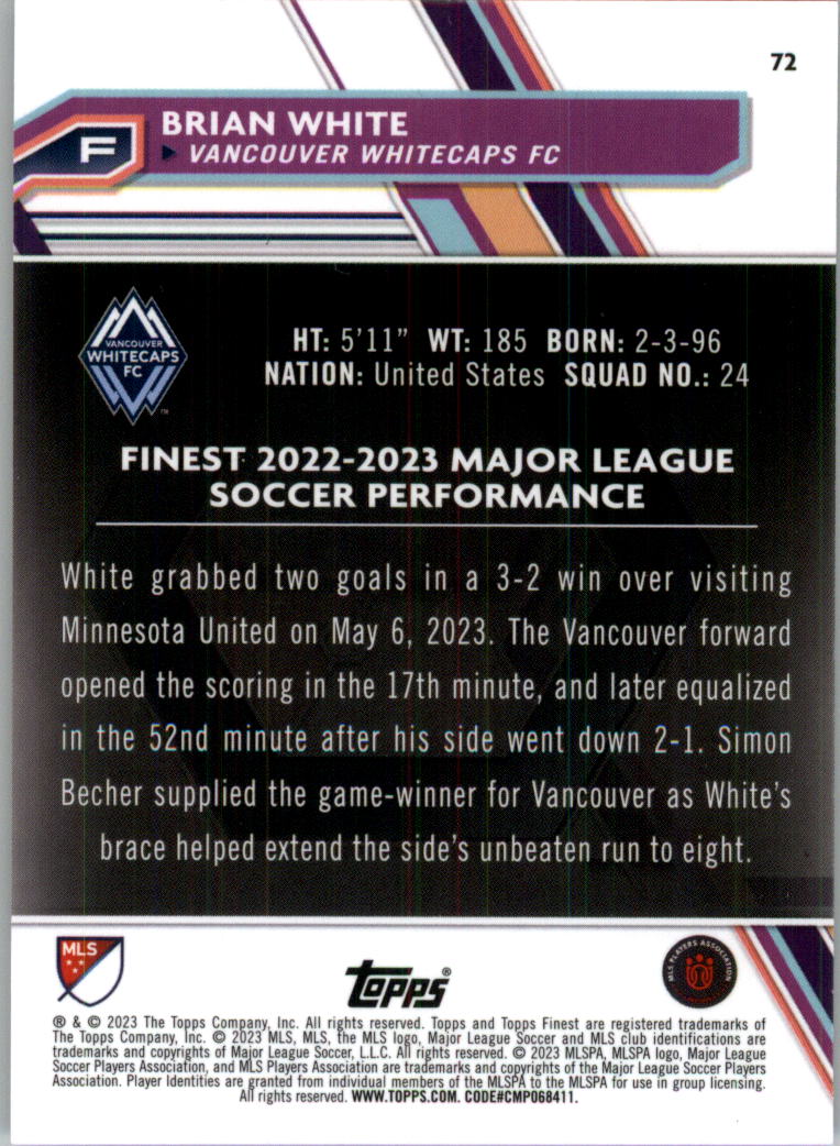 2023 Finest MLS Purple Refractors Soccer Card Pick (Inserts) - Picture 31 of 51