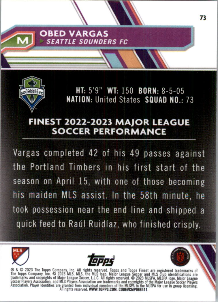2023 Finest MLS Purple Refractors Soccer Card Pick (Inserts) - Picture 33 of 51