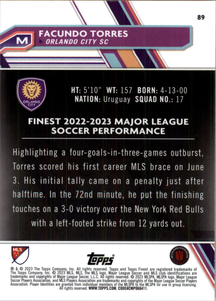2023 Finest MLS Purple Refractors Soccer Card Pick (Inserts) - Picture 43 of 51