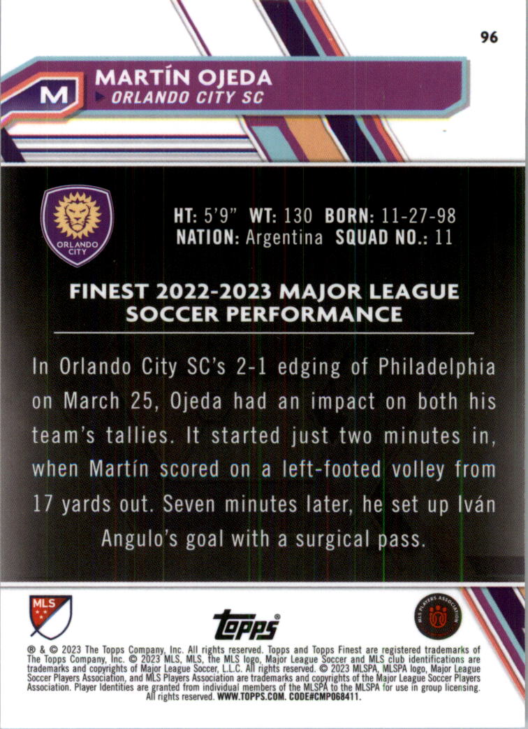 2023 Finest MLS Purple Refractors Soccer Card Pick (Inserts) - Picture 49 of 51