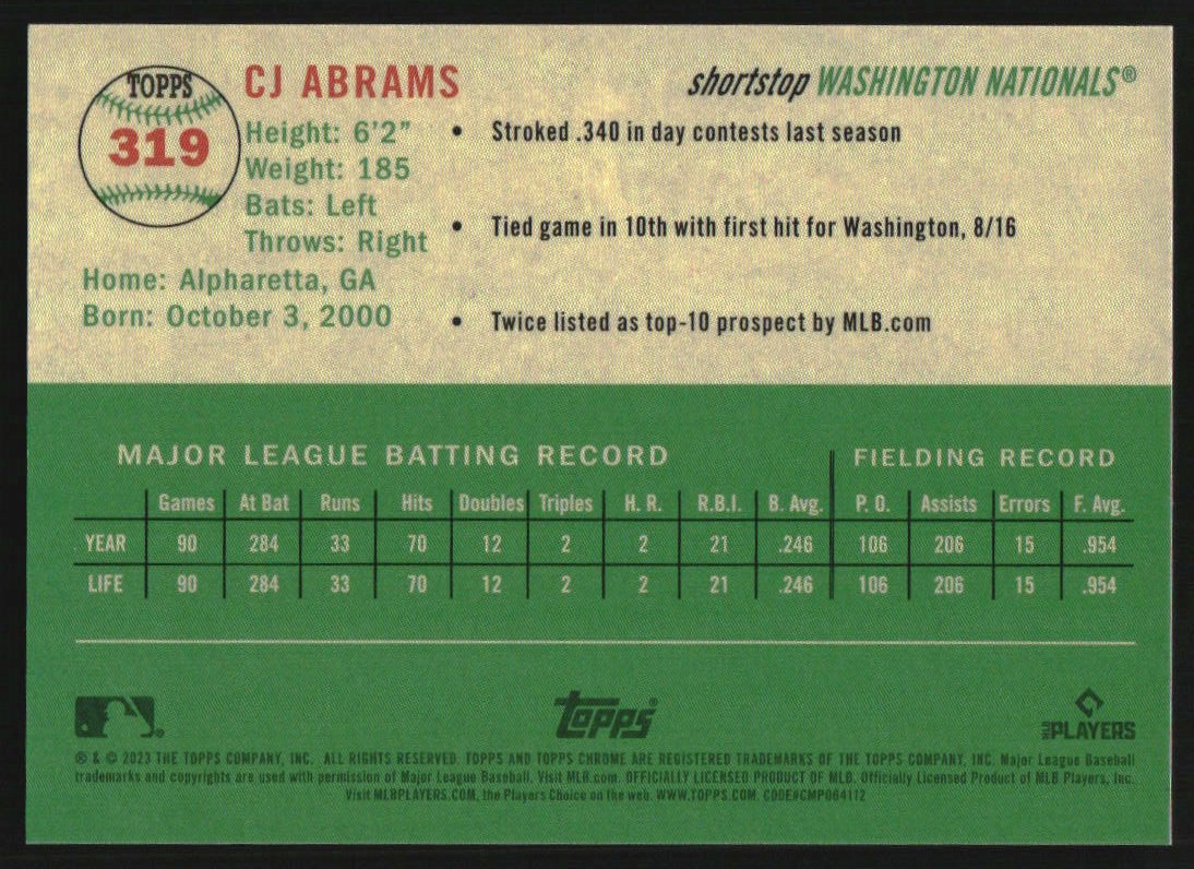 2023 Topps Chrome Platinum Anniversary Topps Refractors #319 CJ Abrams /499