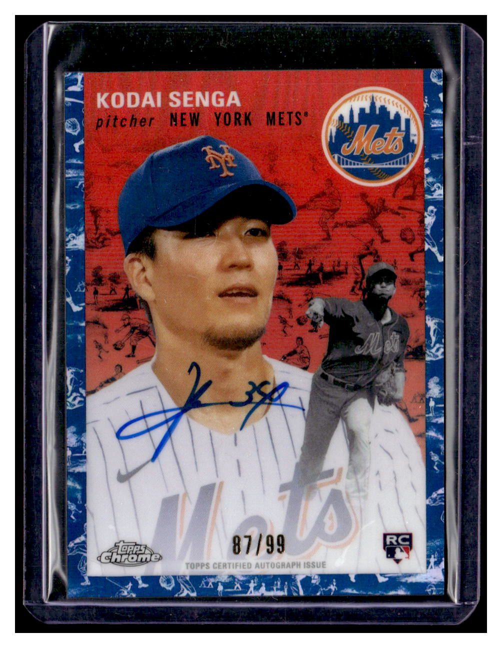 2023 Topps Chrome Platinum Anniversary Autographs Platinum Toile Cream Blue Refractors #CPAKSE Kodai Senga