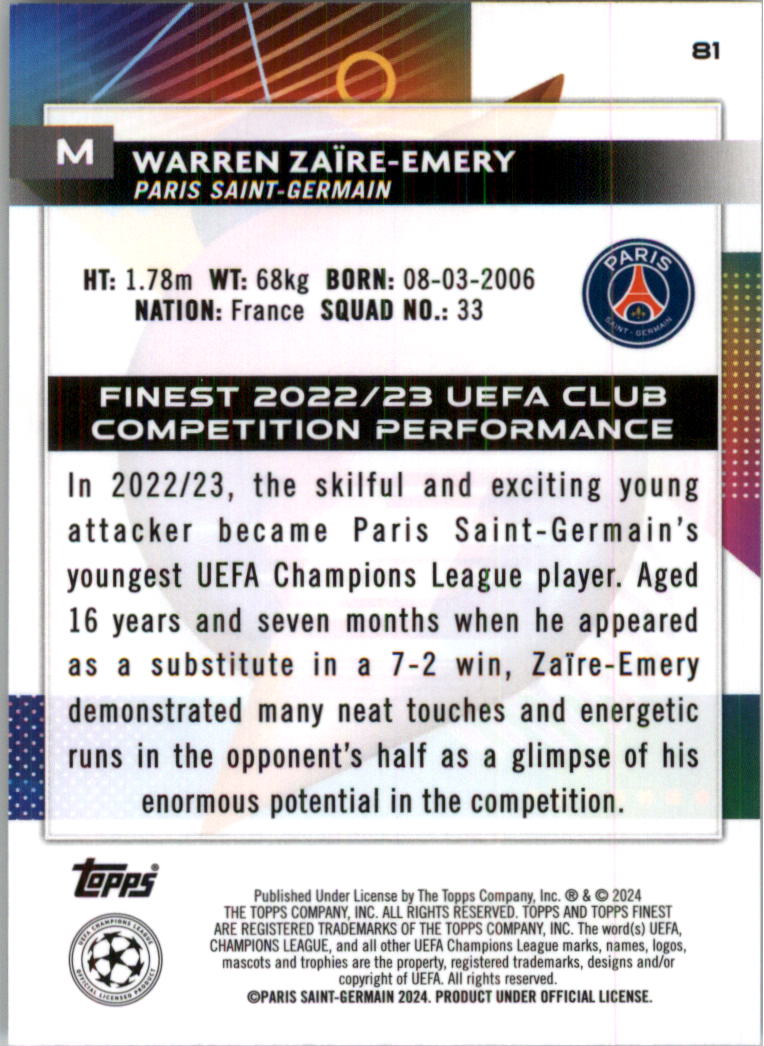 2023-24 Finest UEFA Club Competitions Purple Ref Soccer Card Pick (Inserts) - Picture 35 of 65