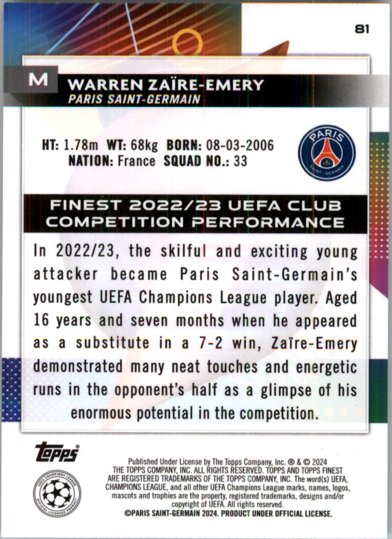 2023-24 Finest UEFA Club Competitions Sky Blue Ref Soccer Card Pick (Inserts) - Picture 35 of 57