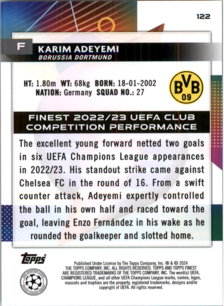 2023-24 Finest UEFA Club Competitions Sky Blue Ref Soccer Card Pick (Inserts) - Picture 49 of 57