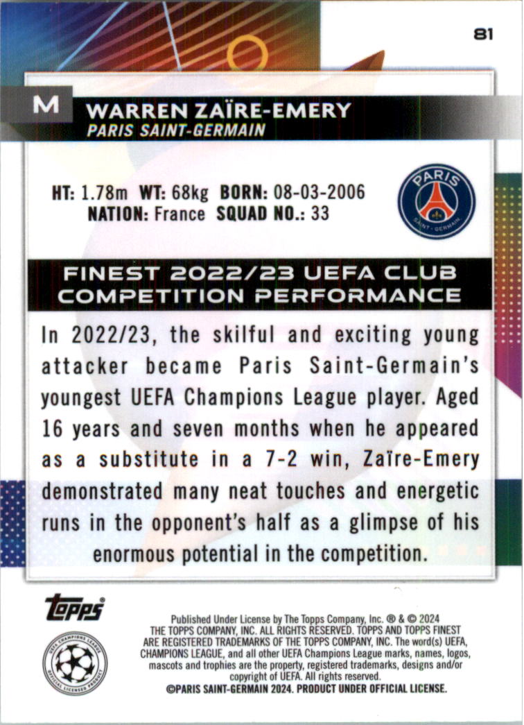 2023-24 Finest UEFA Club Competitions Blue Aqua Vapor Wave Soccer Pick (Inserts) - Picture 27 of 47