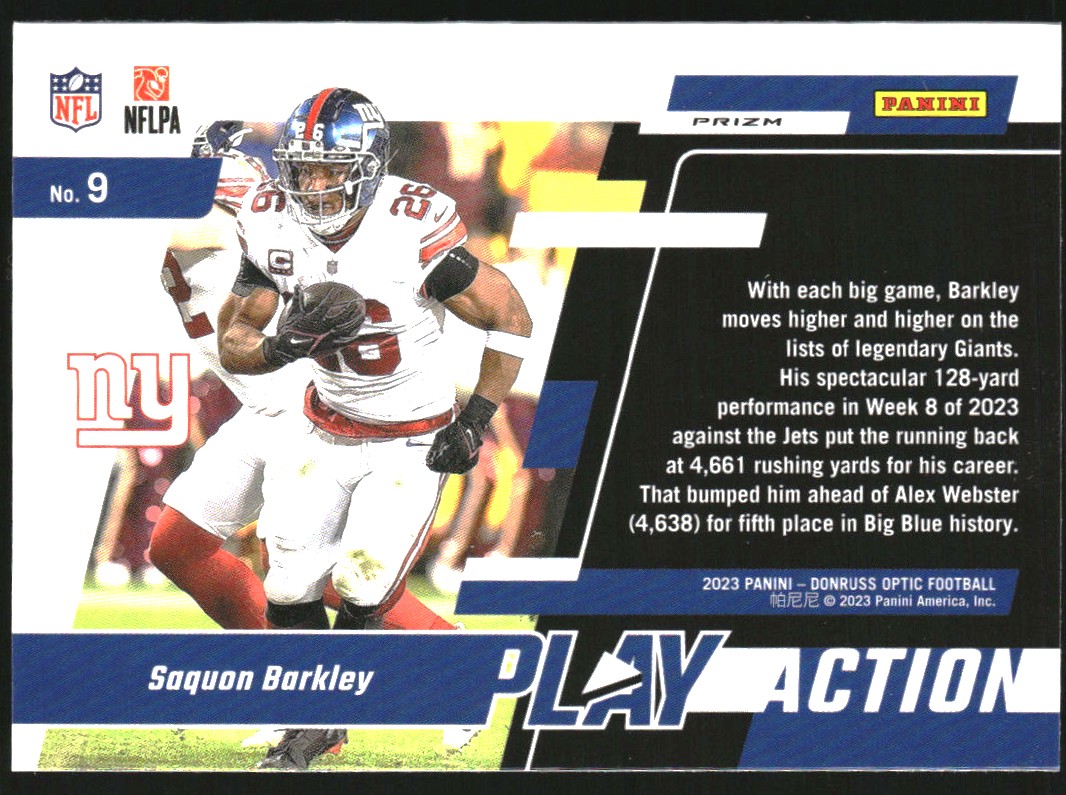 2023 Donruss Optic Play Action #9 Saquon Barkley