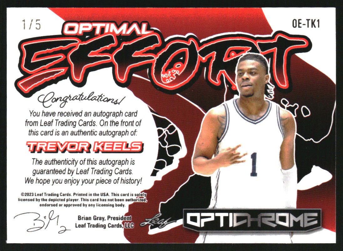 2022-23 Leaf OptiChrome Optimal Effort Prismatic Blue #OETK1 Trevor Keels