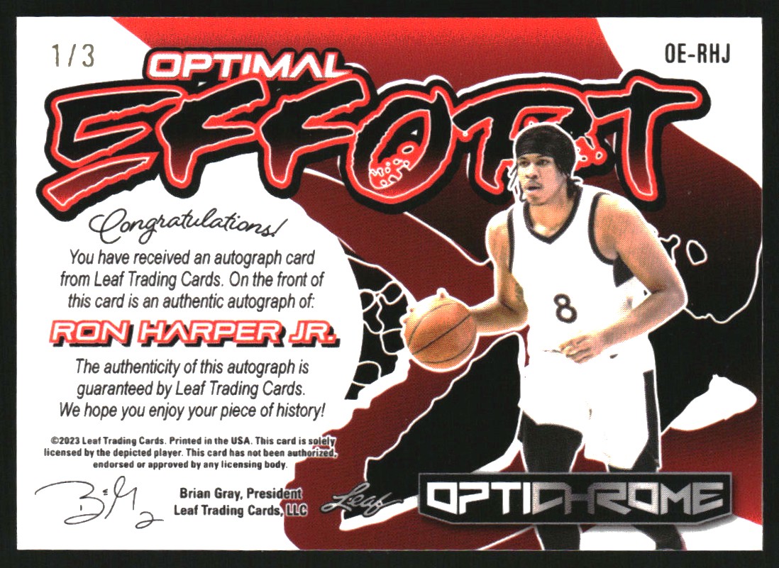 2022-23 Leaf OptiChrome Optimal Effort Prismatic Zebra #OERHJ Ron Harper Jr.