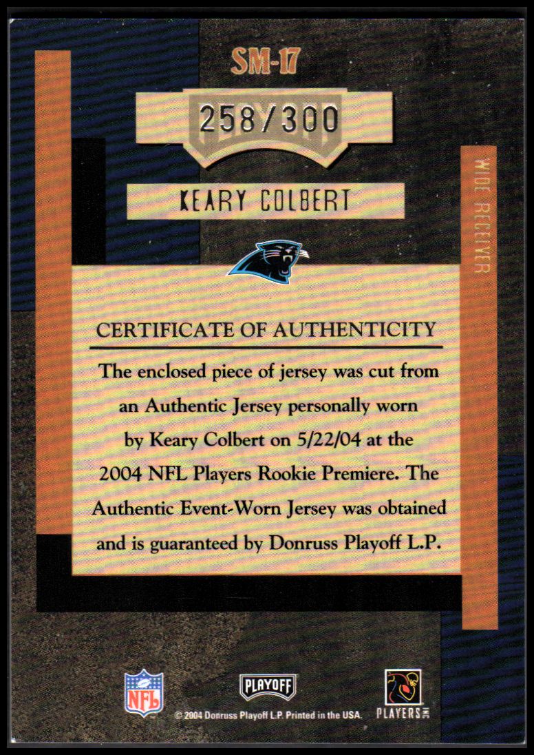 2004 Absolute Memorabilia Signature Material #SM17 Keary Colbert/300 back image